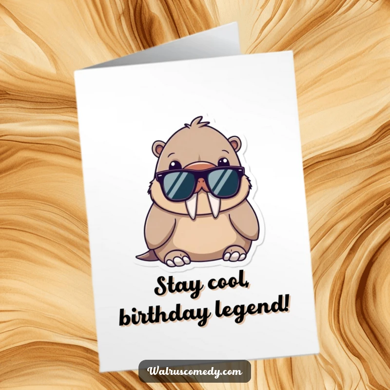 Funny Free Printable Birthday Card: A kawaii walrus sports sunglasses, looking effortlessly cool and relaxed.