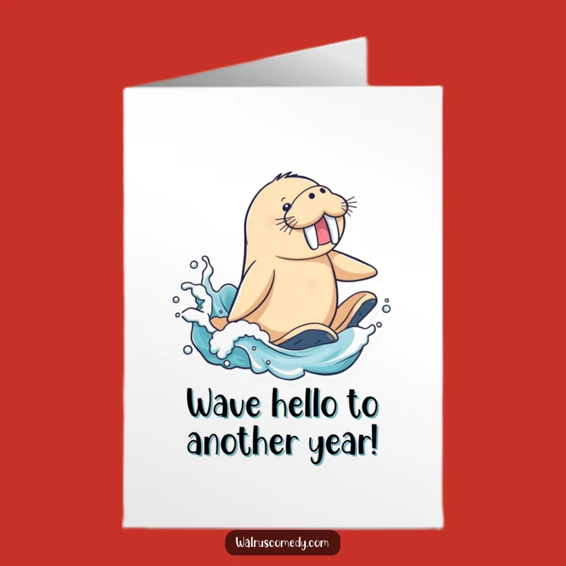 Free Printable Birthday Card: Funny Walrus Surfer Wave - Instant Download Gift