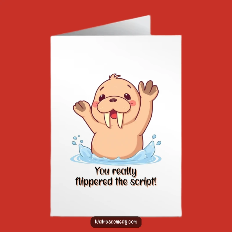 Free Printable Congrats Card: Kawaii Walrus Splashing Success - DIY Download