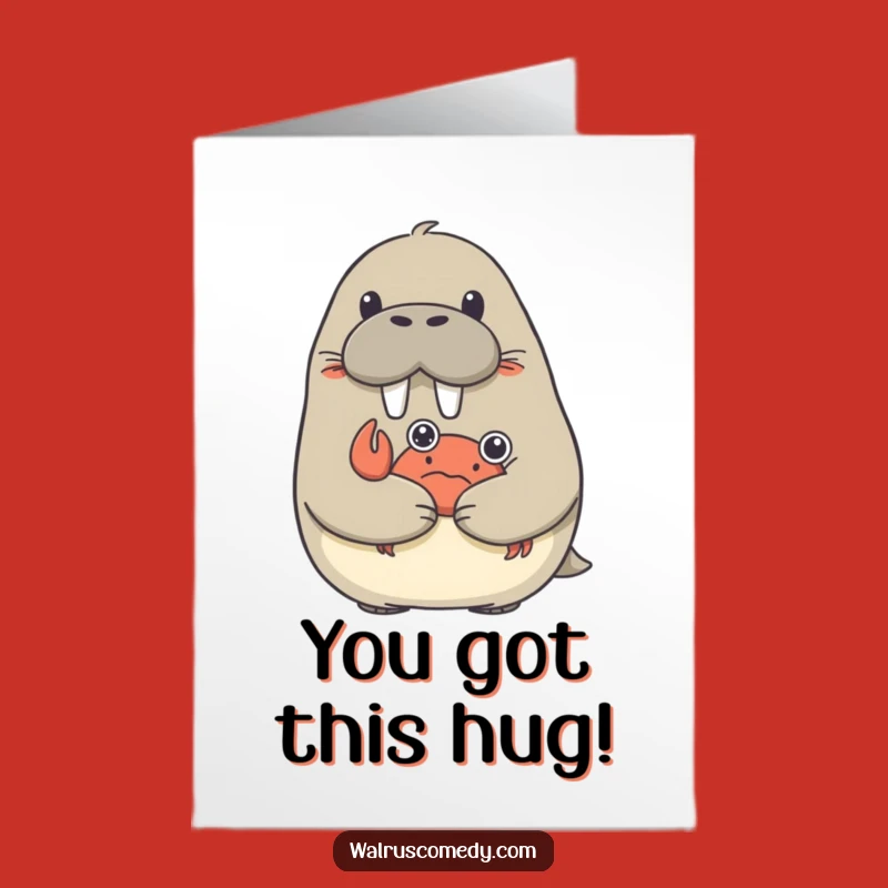 Free Printable Congrats Card: Surprised Walrus & Crab Hug! Downloadable Cheer