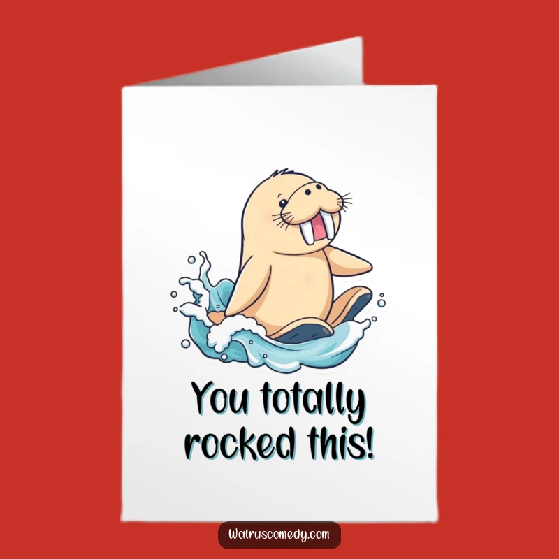 Free Printable Congrats Card: Walrus Rider Wave Victory - DIY Celebration Gift
