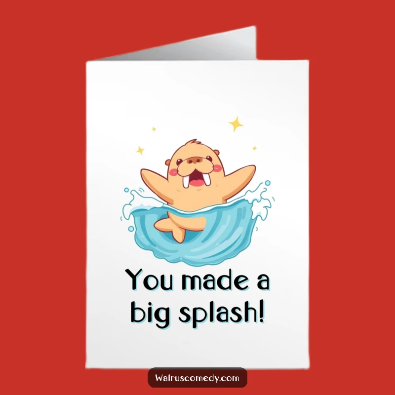 Free Printable Congrats Card: Happy Walrus Wave Dive - Celebration Download