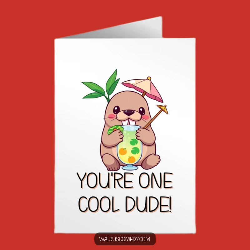 Free Printable Congrats Card: Walrus Tropical Cheers - Downloadable, Print-at-Home