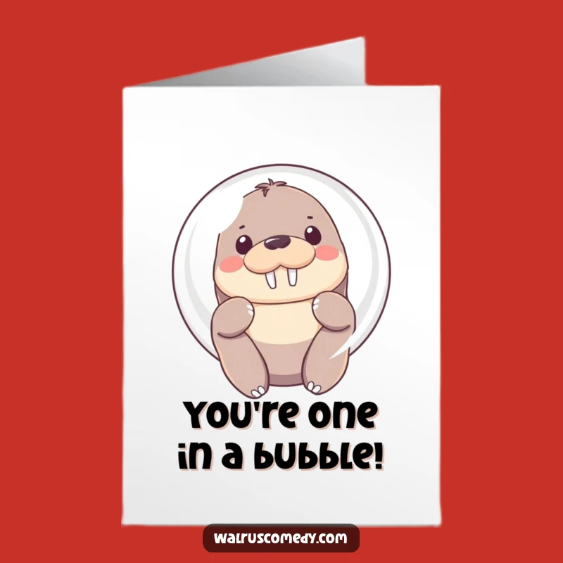 Free Printable Kawaii Walrus Bubble Congrats Card: Shy Cheers, Funny Downloadable