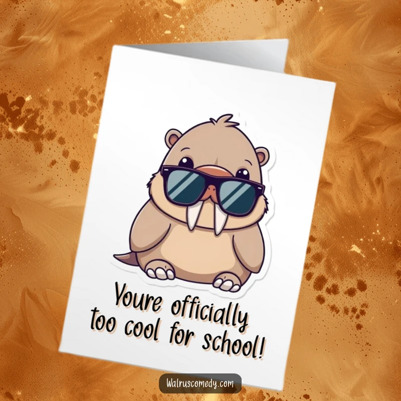Funny Free Printable Congratulations Card: A kawaii walrus wearing sunglasses looks cool and relaxed, celebrating success.