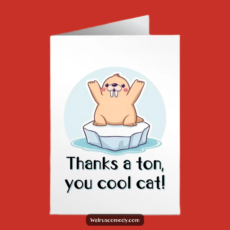 Free Printable Thank You Card: Kawaii Walrus Grateful Vibes, Hilarious Downloadable