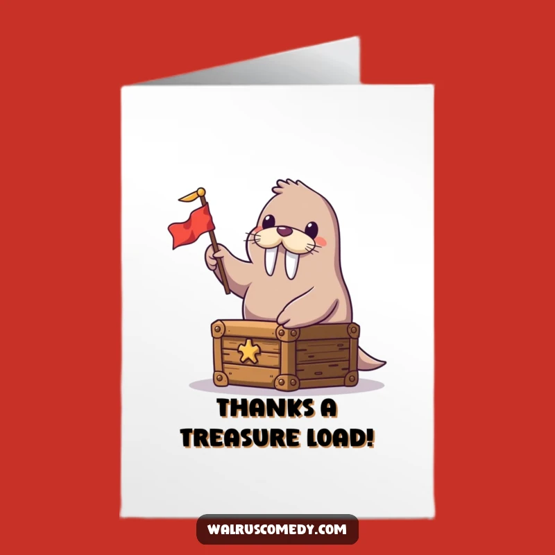 Free Printable Thank You Card: Funny Walrus Treasure Chest Wave, Grateful Downloadable Gift