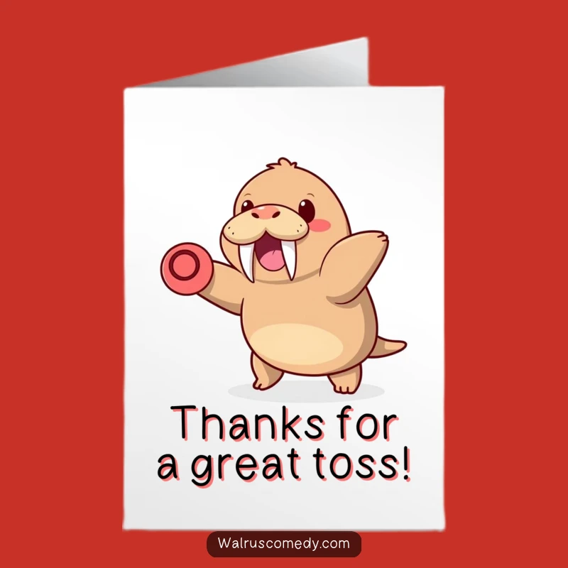 Free Printable Thank You Card: Kawaii Walrus Frisbee Throw, Fun Downloadable Gift