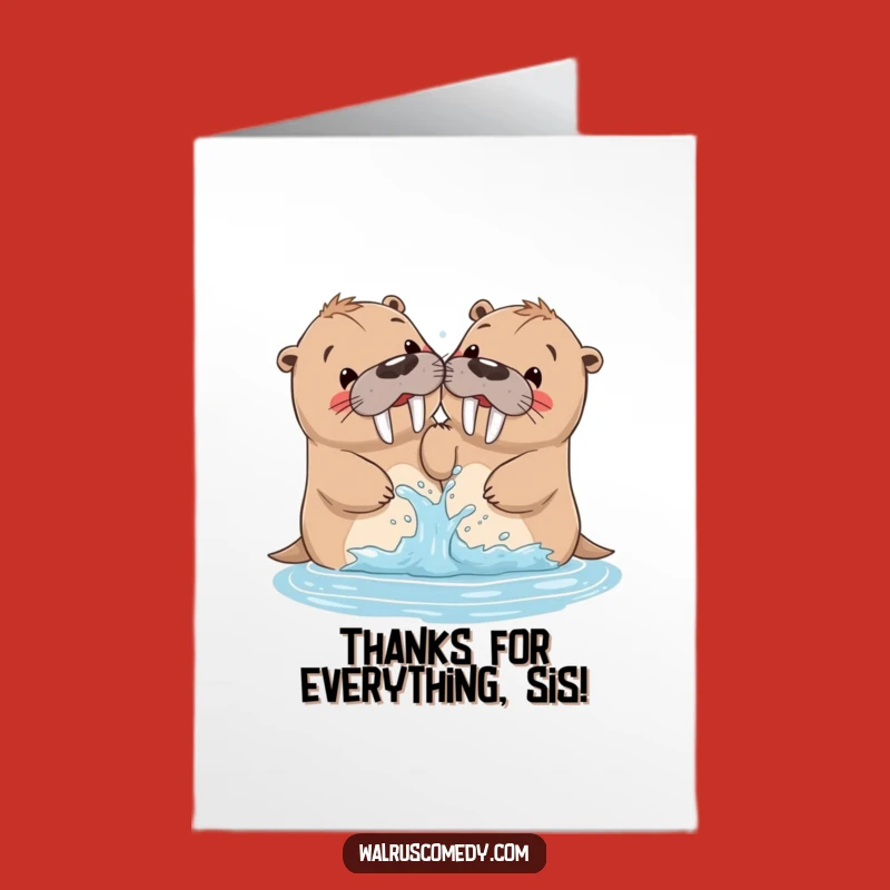 Free Printable Thank You Splash Card: Walrus Siblings, Hilarious Downloadable Gift