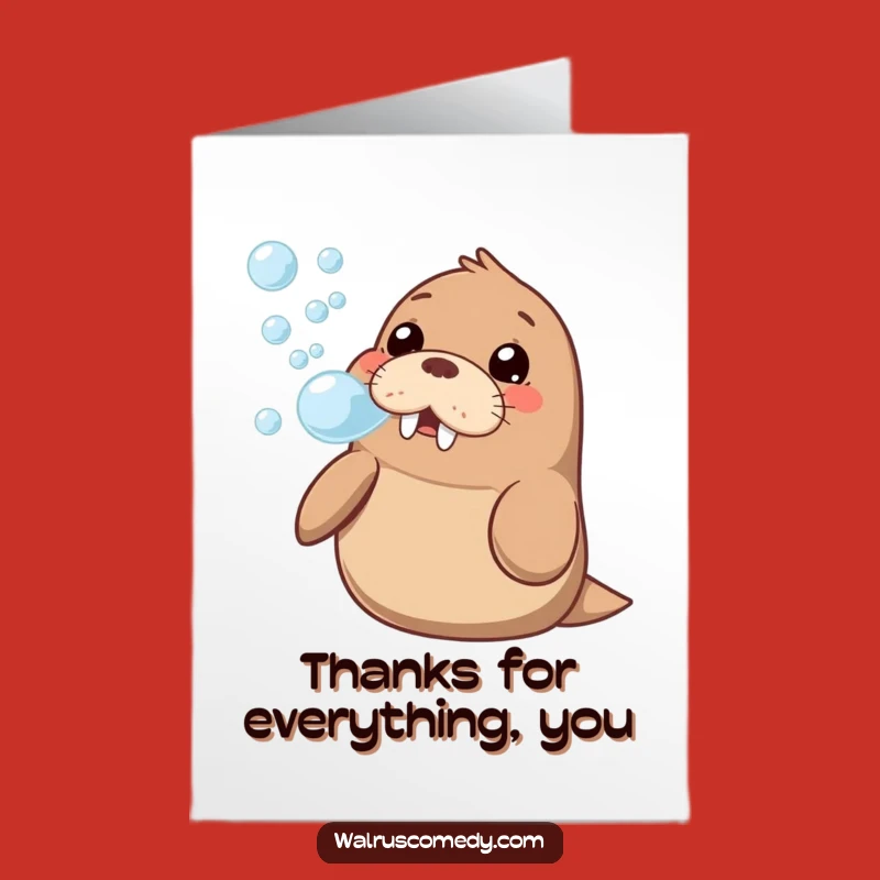 Free Printable Kawaii Walrus Thank You Card: Funny Bubble Blows Downloadable Gift