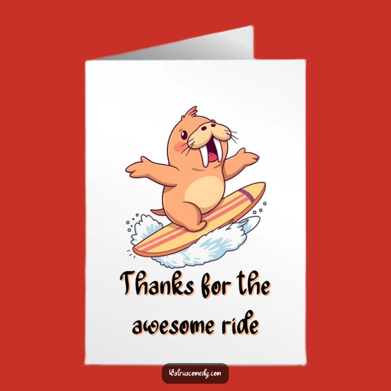 Free Printable Surfing Walrus Thank You Card - Funny DIY Downloadable for Gratitude