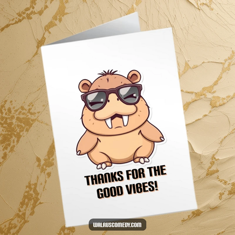 Funny Free Printable Thank You Card: Walrus winks slyly while wearing large, fashionable sunglasses. A cool way to say thanks.
