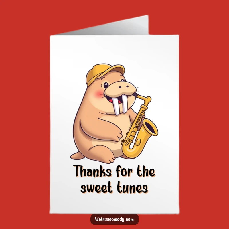 Free Printable Saxophone Walrus Thank You Card - Funny DIY Downloadable for Gratitude