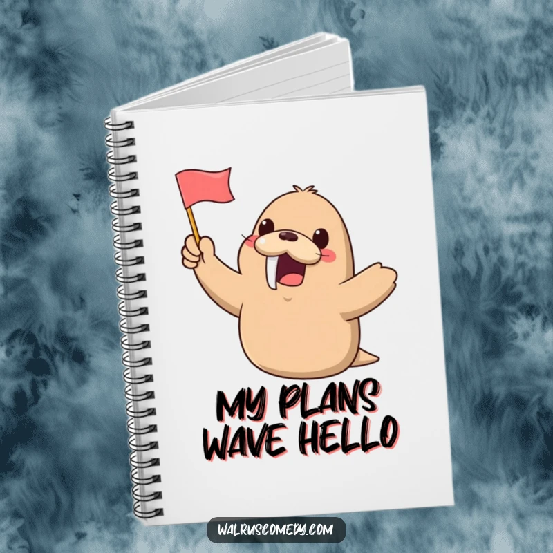 Funny Kawaii Walrus Notebook: A gleeful walrus waves a small flag, inspiring cheerful thoughts and funny notes for work or personal journaling.