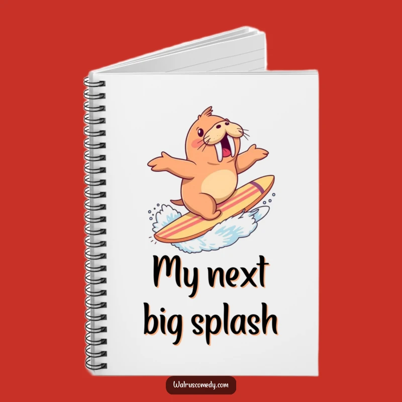 Funny Walrus Surfing Notebook: Excited Rider with Splash - Journal Funny Gift