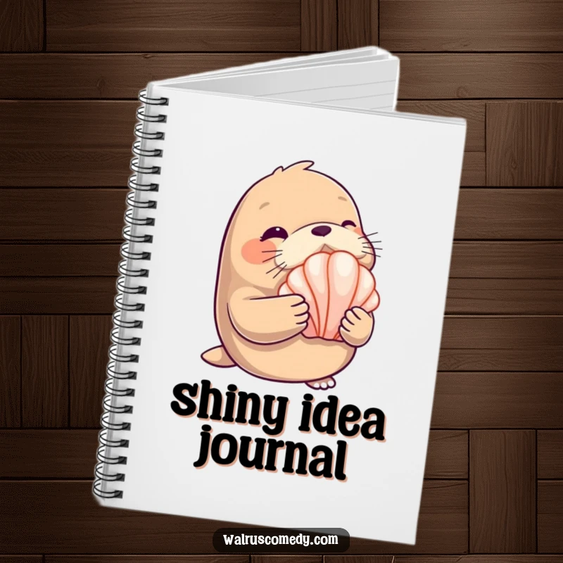 Funny Notebook: A winking walrus holds a shiny seashell, ready to record your beach adventures.