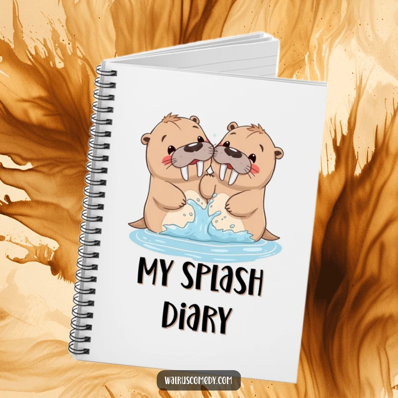 Funny walrus notebook featuring siblings playfully splashing water, perfect for capturing fun thoughts and memories.