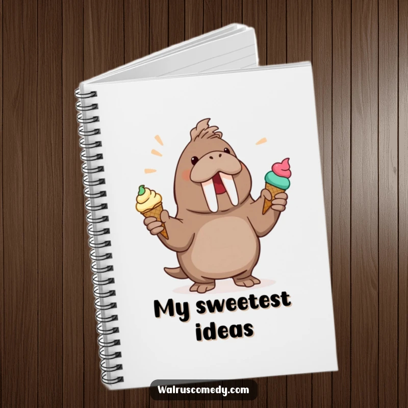 Funny Walrus Notebook: A walrus gleefully juggles several ice cream cones, ready to capture your notes and inspirations.