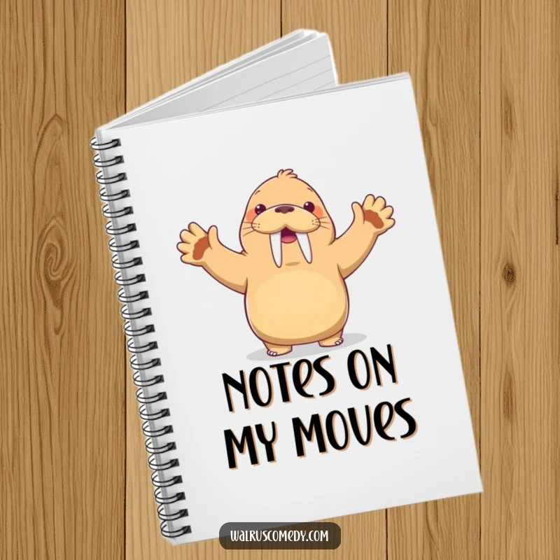 Funny Kawaii Walrus Notebook: A walrus dances with flippers up and a grin, perfect for jotting down funny thoughts and creative ideas.