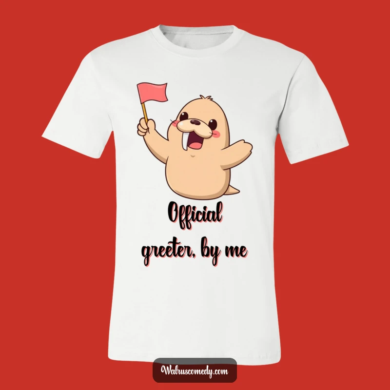 Funny Kawaii Walrus Waving Flag Tee: Adorable & Cheerful Expression Makes a Great Gift