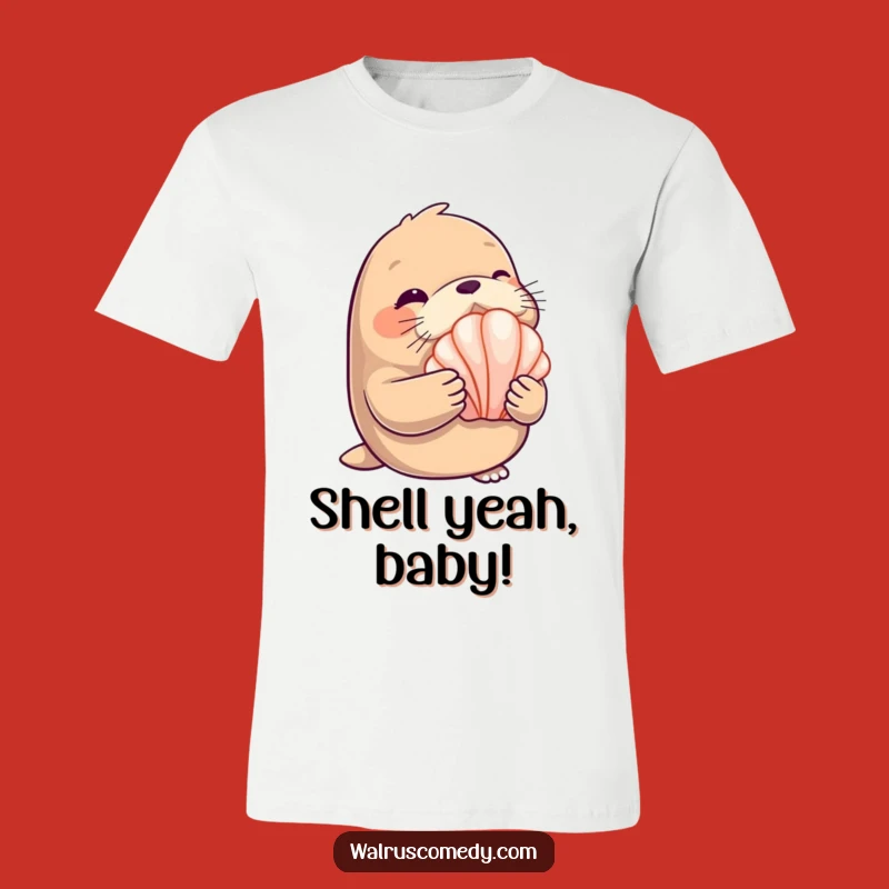 Funny Winking Walrus Seashell T-Shirt - Beachy Cute Tee Gift