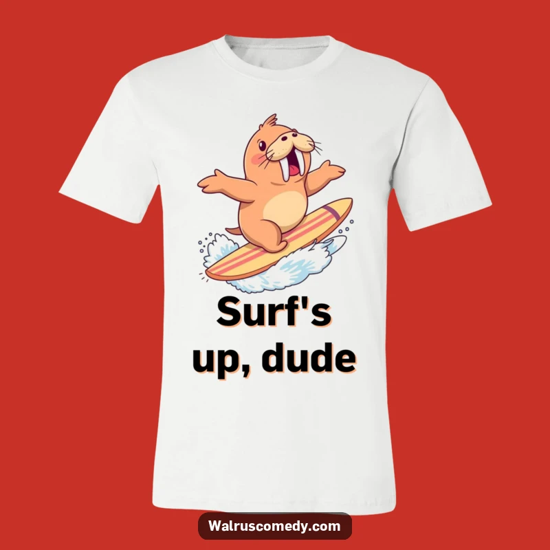Funny Walrus Surfing T-Shirt: Excited Rider with Splash - Cool Surf Apparel Funny Gift