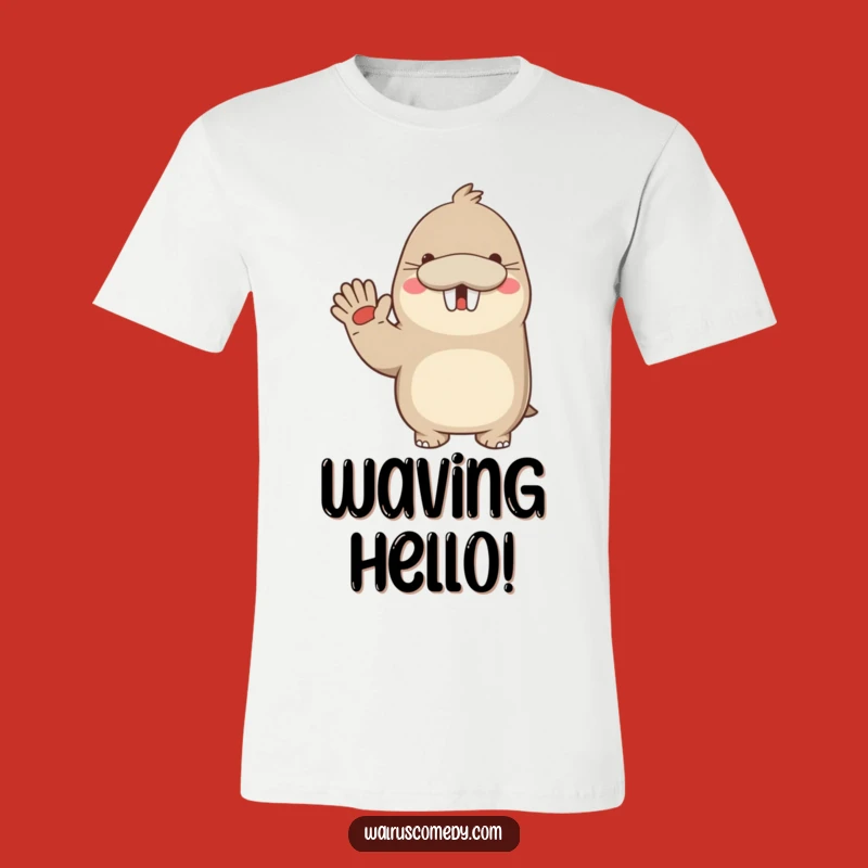 Funny Kawaii Walrus Enthusiastic Wave T-Shirt: Wear Your Happiness!