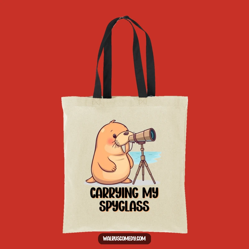 Funny Curious Walrus Telescope Tote Bag: Carry Your Curiosity in Style