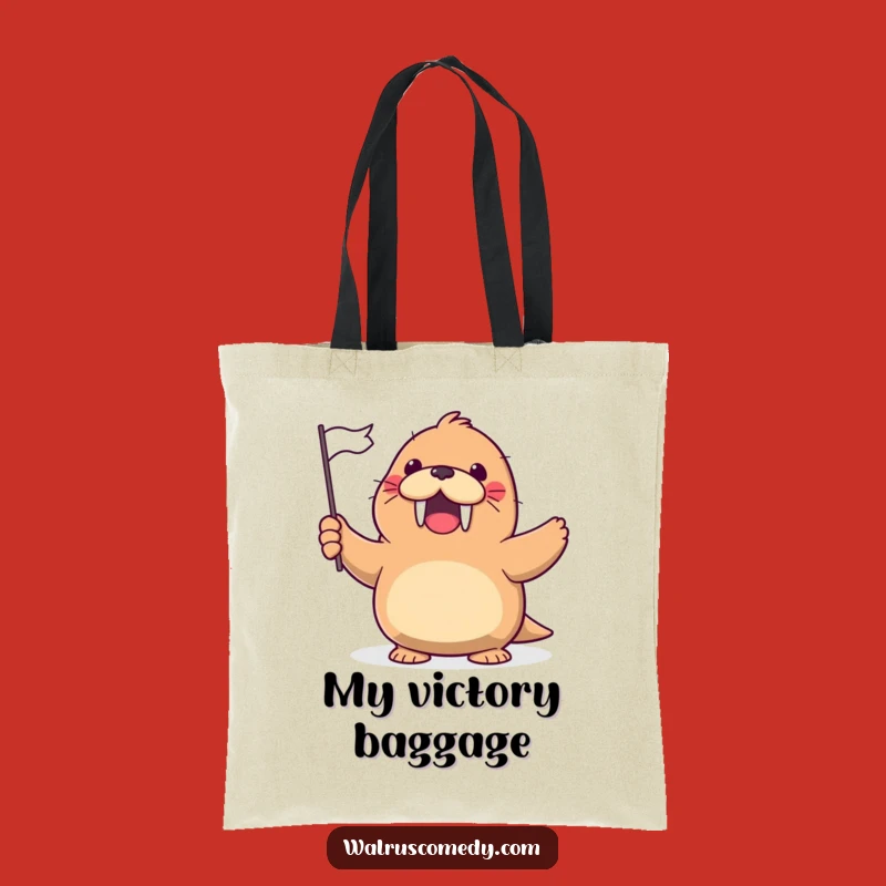 Funny Kawaii Walrus Flag Wave Tote Bag - Cheerful Accessory, Hilarious Gift