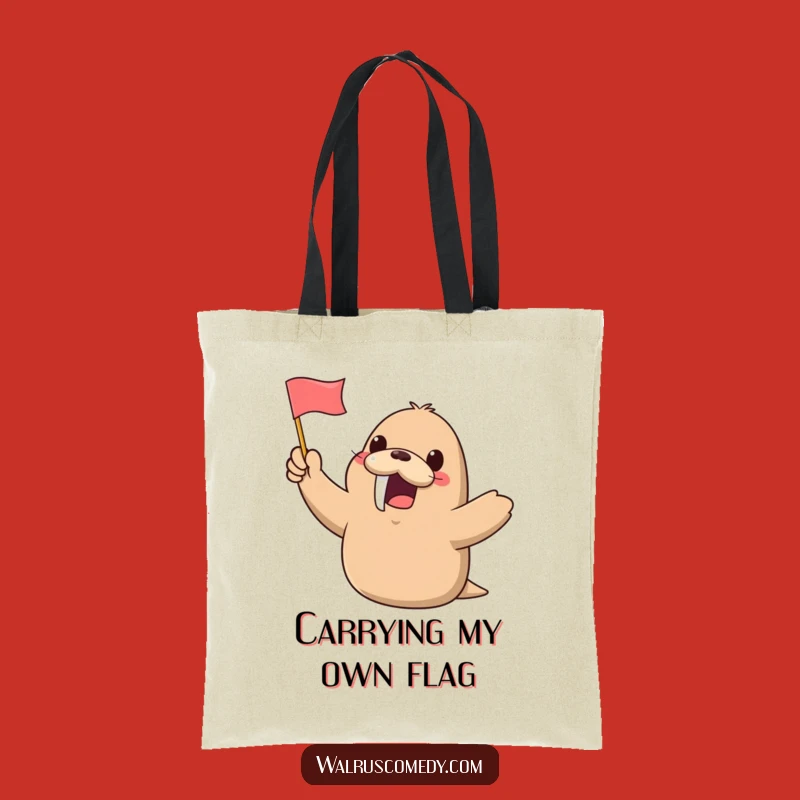 Funny Kawaii Walrus Waving Flag Tote Bag: Carry Your Cheer in Style - Great Gift!