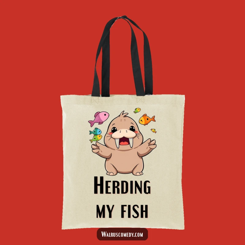 Funny Walrus Juggling Fish Tote Bag: Happy Character Accessory for Everyday