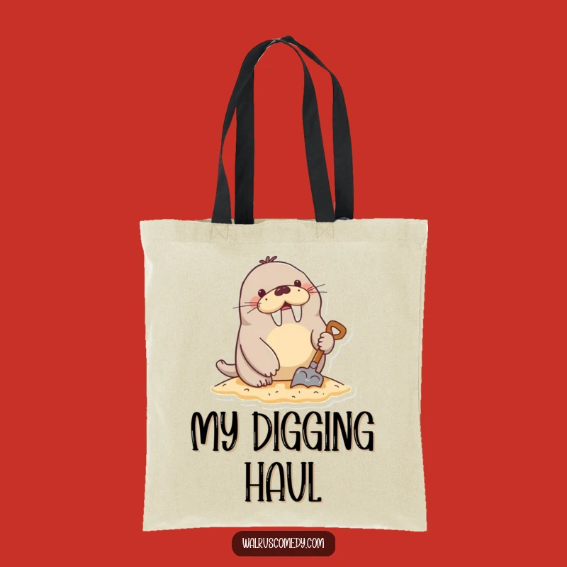 Funny Digging Walrus Sand Shovel Tote Bag - Beach Essential Gift