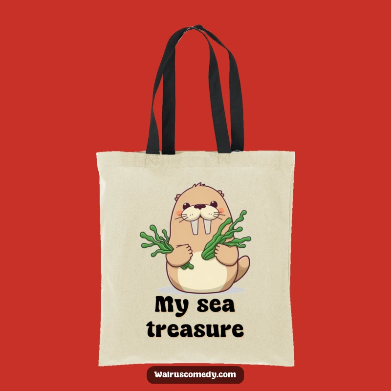 Funny Walrus Seaweed Bouquet Tote Bag - Eco-Friendly Cartoon Walrus Carry-All, Funny Gift